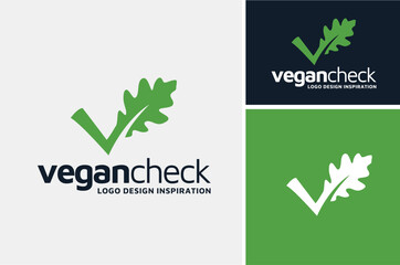 Initial Letter V or Check Mark with Leaf for Vegan Veggie Vegetarian or Vegetable Vitamin logo design