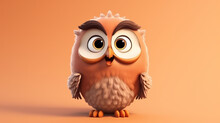 Adorable Owl In Cartoon Style Illustration With Big Eyes