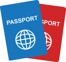 Two realistic international passports ID. Passport for identification person. Red and blue document with globe for journey and vacation. Travelling concept. Vector illustration