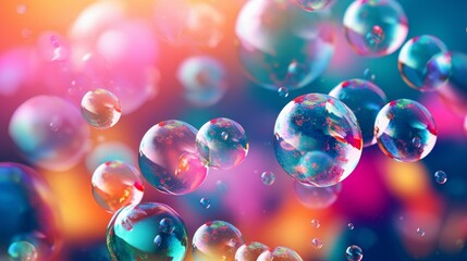 abstract pc desktop wallpaper background with flying bubbles on a colorful background. aspect ratio 