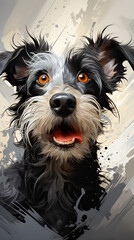Wall Mural - A black and white dog with orange eyes. Generative AI.