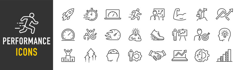 performance web icons in line style. speed, improvements, charts, boost, power, collection. vector i