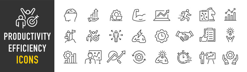productivity and efficiency web icons in line style. performance, business planning, success, goal, 