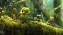 Bird On The Grass, A Very Cute Little Shamrock Bird In Mossy Forest, Generative Ai