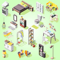 Wall Mural - illustration isometric design interior 3d vector furniture