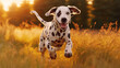 dog in the field, beautiful dalmatin running, generative ai