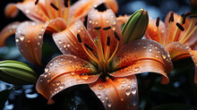 Tiger Lily On A Black Background, Exotic Flower, Generative Ai