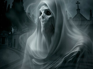 Wall Mural - Creepy cemetery ghost