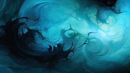 abstract fractal smokey drawing in blue and black Generative AI