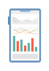 Fototapete - Smartphone screen with diagram semi flat colour vector object. Editable cartoon clip art icon on white background. Financial operations progress. Simple spot illustration for web graphic design