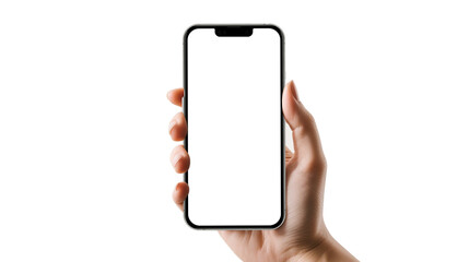 Aufkleber - High quality device mockup front view. Woman and man hand holding the black smartphone with blank screen and modern frameless design on white background isolated.