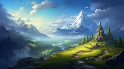 Wall Mural - Mysterious and beautiful scenery with vegetation game art