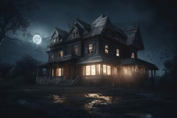 Wall Mural - Night horror house. Generate Ai