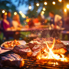 barbecue camping, a piece of meat on a grill