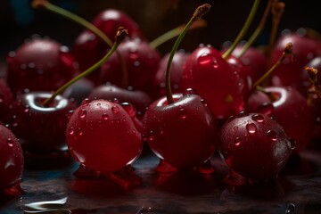 Wall Mural - Wet cherries. Generate Ai