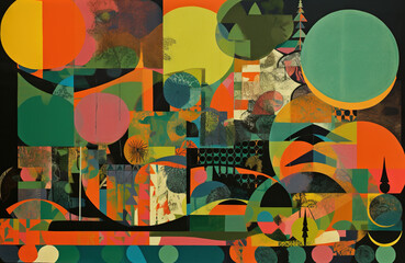 Poster - Abstract background in the style of expressionism, modern and Bauhaus. Artistic abstraction with colorful circles and lines. Generative AI.