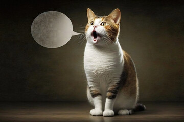 Cat speaks or meowing loudly. Kitten with speech bubble. Generated AI.