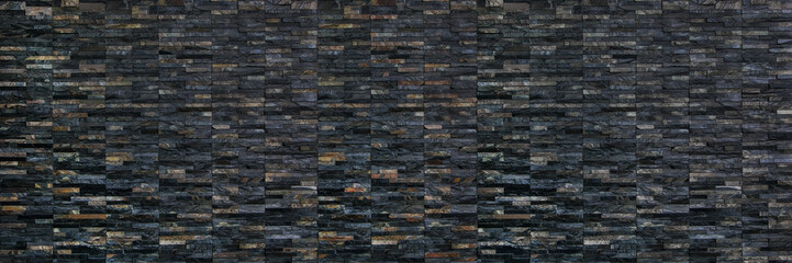 Fototapete - horizontal dark modern black slate brick wall for pattern and background.