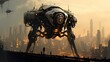 a futuristic giant biomechanical droid in industrial city, sci-fi art. generative AI