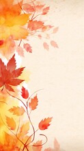 Red Autumn Leaves. Autumn Background Watercolor Painting Leaves. Generative Ai