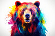 Vibrant colorful bear portrait. Artistic wildlife representation. Perfect for art exhibitions, prints, creative projects