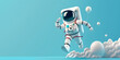 Happy cartoon astronaut on blue background with copy space, holiday banner, ai generated