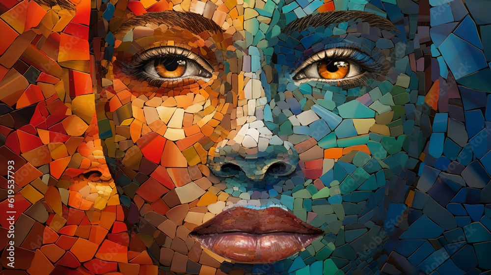 A vibrant digital mosaic portraying an amalgam of diverse faces ...