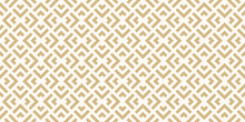 Golden Vector Geometric Seamless Pattern With Squares, Rhombuses, Arrows, Grid, Lattice. Luxury Abstract Gold And White Graphic Ornament. Simple Modern Minimal Background Texture. Repeat Geo Design