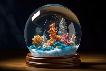 In a snow globe a mesmerizing underwater scene