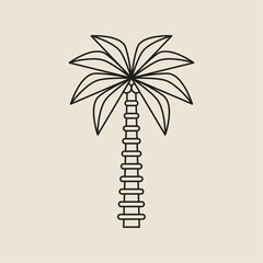 Palm tree thin line icon abstract design summer logo template modern minimal linear emblem for vacations rentals and travel services. Vector illustration