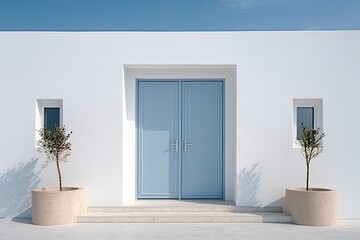 Canvas Print - A wonderful combination of blue and white, which is realized in this house. Generative AI Technology 