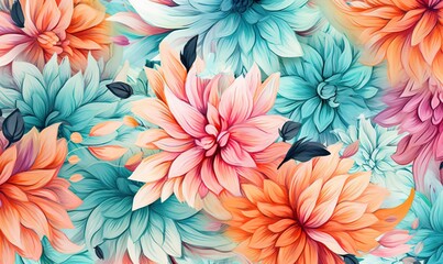   a bunch of flowers that are on a wallpaper background.  generative ai