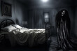 Realistic horrible nightmare in the room with monsters.