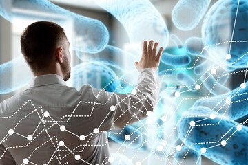 Wall Mural - microbiome concept. probioticssystem elements and doctor, ai generated image