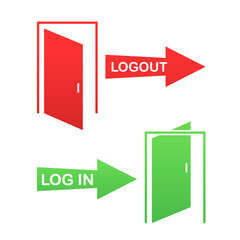 Poster - Login and logout icons. Set of sign out, Sign in vector icon. Open and close door symbol. Exit and enter arrow, vector icon in trendy flat style. Vector illustration