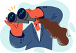 Businesswoman watching investment charts through binoculars making financial analytics