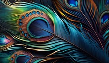 Elegant Leather Colorful Peacock Feather Background, 3d .Generative AI.