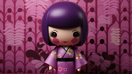 Wall Mural - Generative ai. Japanese kokeshi doll with short hair and kimono