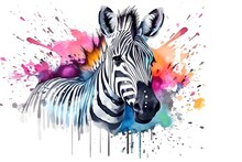 Watercolor Zebra Head With Color Splashes On White Background. Generative AI.