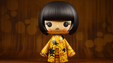 Generative Ai. Japanese Kokeshi Doll With Short Hair And Kimono