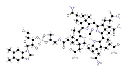 Wall Mural - cobalamin molecule, structural chemical formula, ball-and-stick model, isolated image vitamin b12
