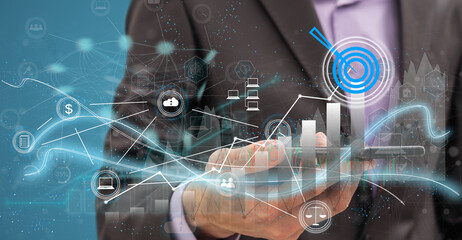 Aufkleber - Man touching a financial analysis concept on a touch screen with his finger