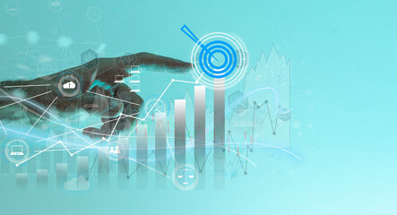 Poster - Young businessman pressing high tech type of modern buttons