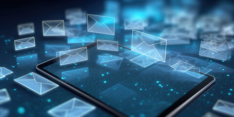 Sending and receiving emails. Concept modern communication. Generative AI.