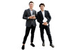 © muse studio - full-length two colleagues partners young entrepreneurs, office employees in a man's suit assistant sales manager. Transparent background, png.