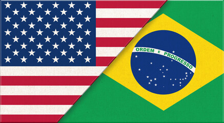 Wall Mural - Flags of USA and Brazil. American and Brazilian relations. football match