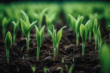 Poster - lush green garden with various plants and flowers growing in soil