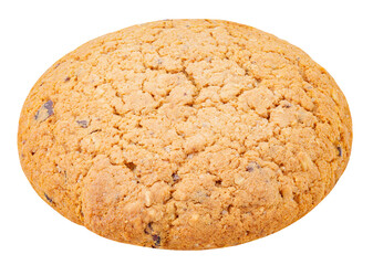 Oatmeal cookies, one round, isolated on transparent background .