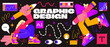 © Limpreom - Cartoon retro girls characters of designers in 90s style. Teenage artists with a pencil in a hippie groovy style. Stickers collection