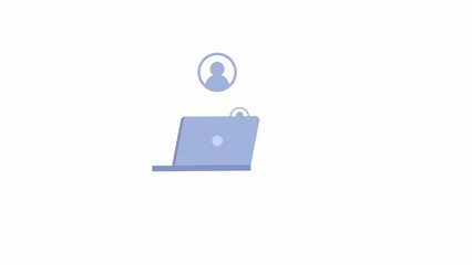 Aufkleber - Laptop with default users icons 2D animation. Notebook profiles. Communication system 4K video motion graphic. Social network. Sync internet colorful animated cartoon flat concept, white background